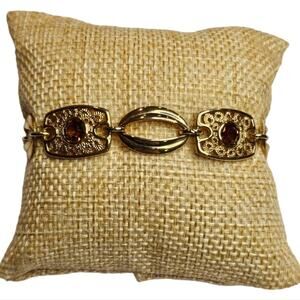 Vintage Sarah Coventry Amber Colored Stones Open Filigree Linked Bracelet